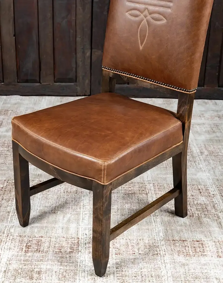 Boot Stitch Saddle Tan Leather Dining Chair