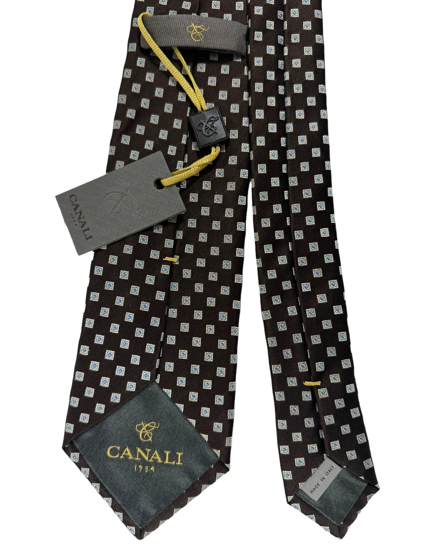 Canali Silk Tie Dark Brown Squares Pattern - 2024 Collection