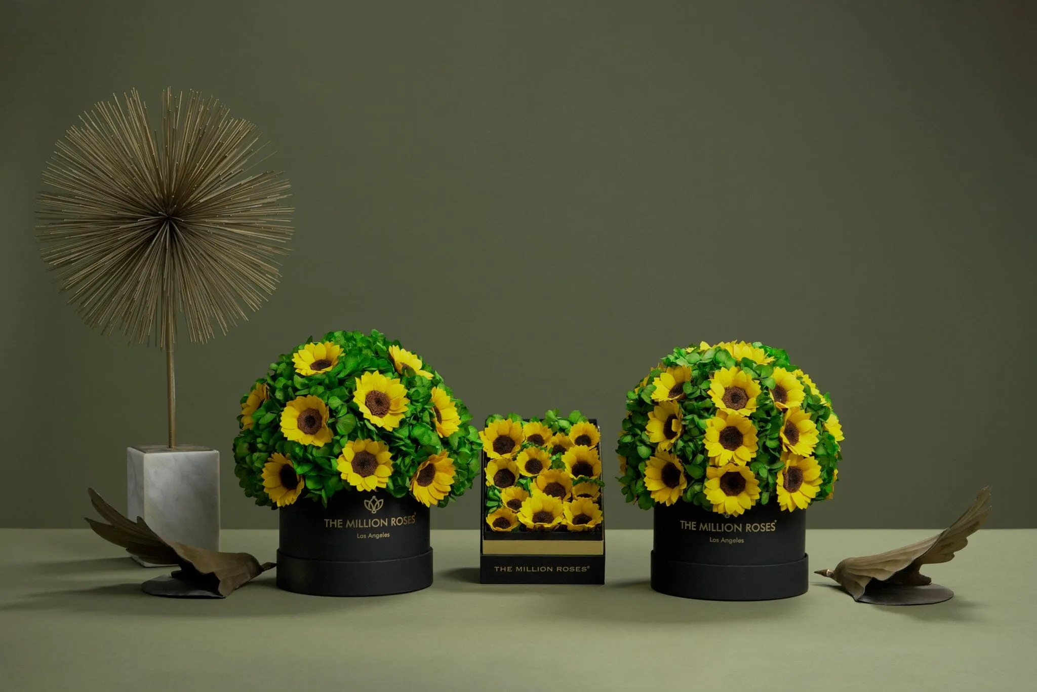 Classic Royal Blue Suede Box | Green Hydrangeas & Sunflowers
