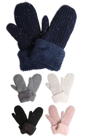 JG820 Classic Cable Knit Mittens w/Fleece Cuffs and Glitters 12prs Pack