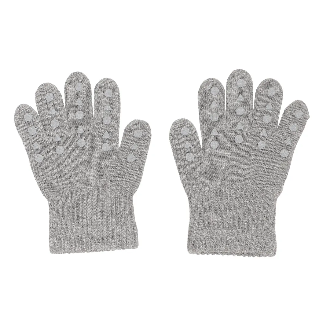 Non-Slip Grip Gloves for Babies and Toddlers - Organic Cotton - Grey Melange